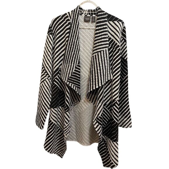 Chico's Women's Striped Jacket Size O Black and White Long Sleeve Relaxed Fit - Picture 2 of 6